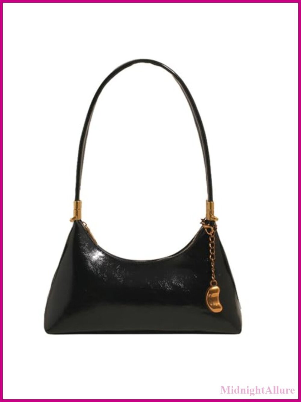 Glossy Patent Shoulder Bag Small Y2K Underarm Purse with 2 Straps